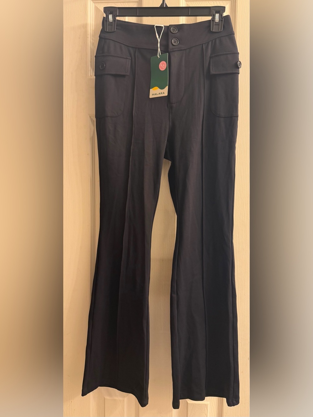 Halara Sleek Black Boot cut wide leg pants Med Petite